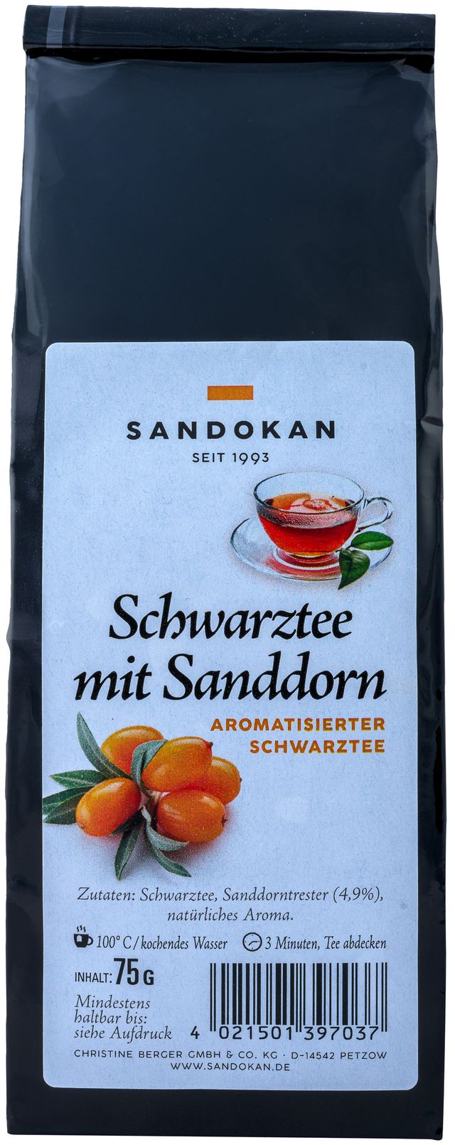 Schwarztee mit Sanddorn-Beeren  75g