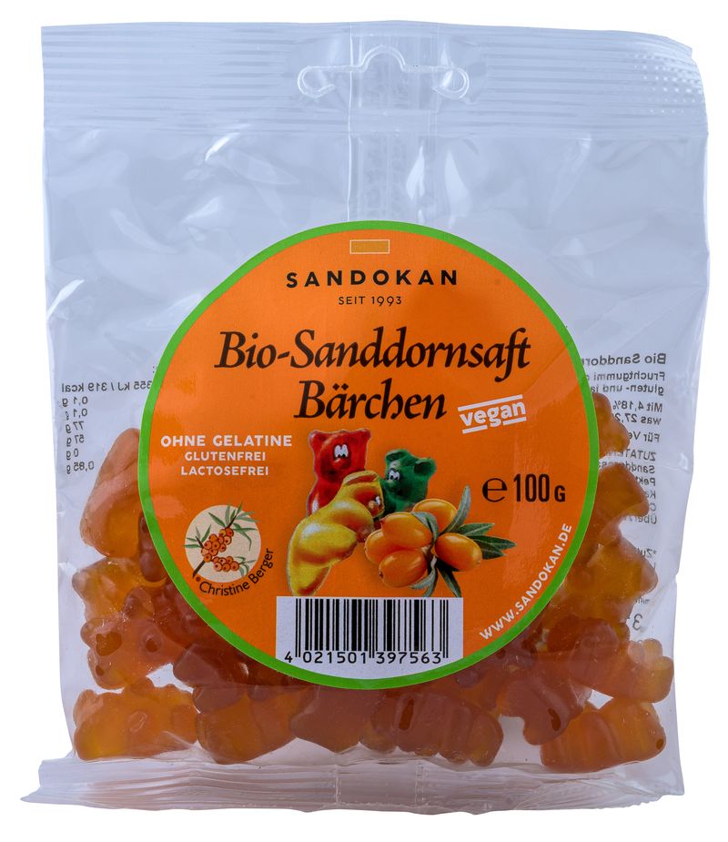 Vegane BIO-Sanddornsaft Bärchen (Fruchtgummis) - gelatinefrei 100g