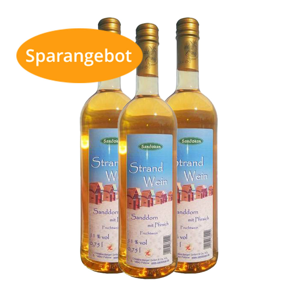 Sparangebot: 3 Flaschen Strandwein - Sanddornwein mit Pfirsich 0,75 l