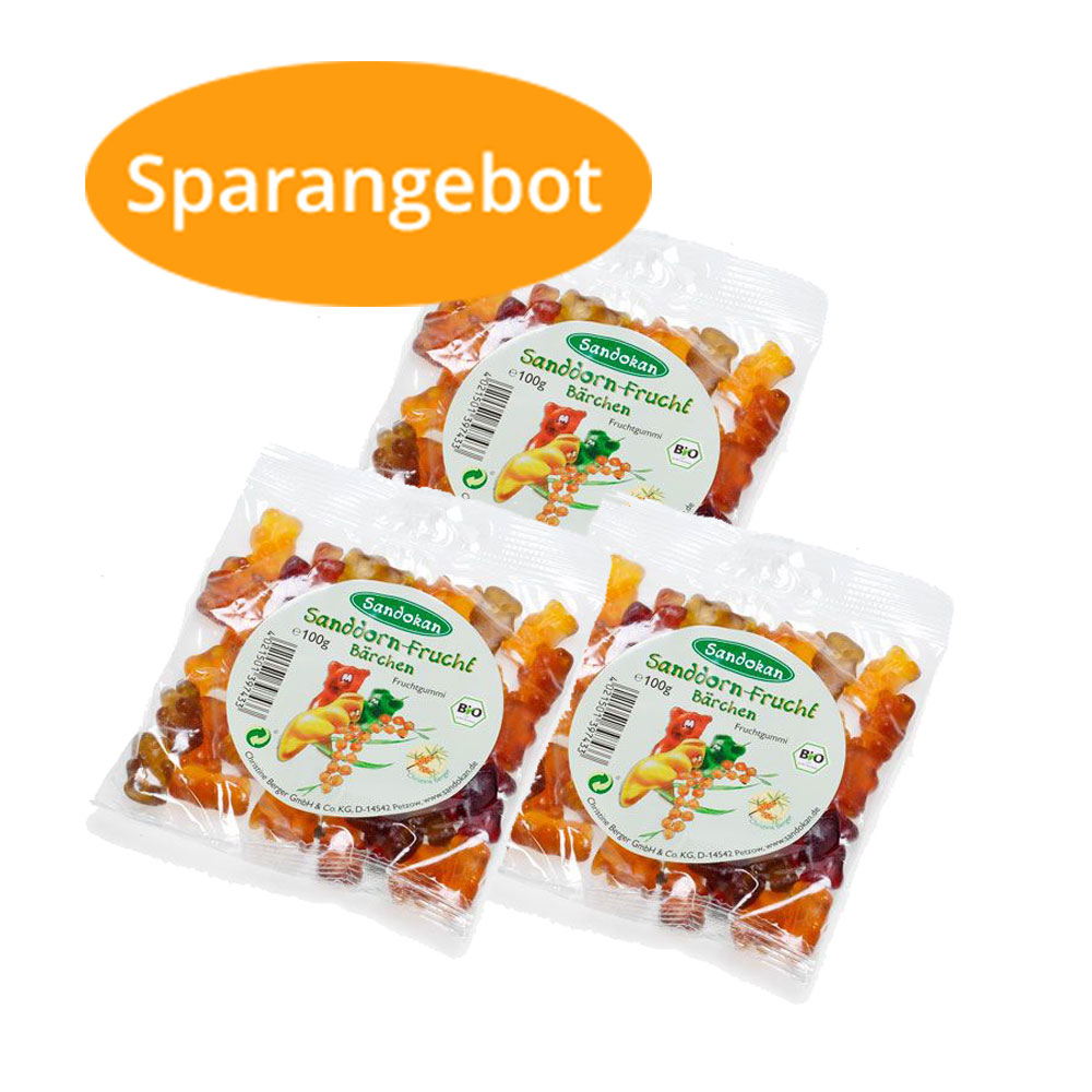 3er-Angebot: BIO-Sanddorn-Fruchtbärchen 100g (Fruchtgummis)
